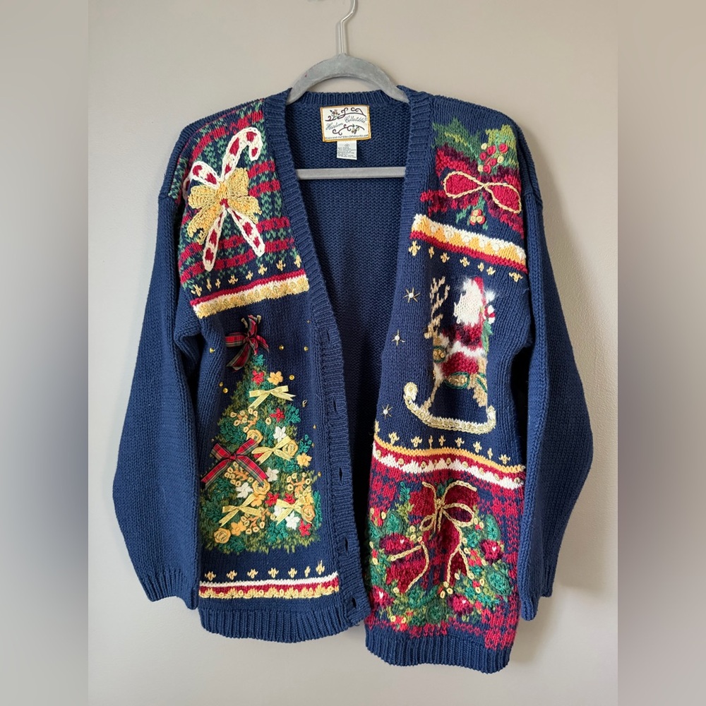 Heirloom Collectibles vintage Holiday-Themed Blue Cardigan Sweater size M